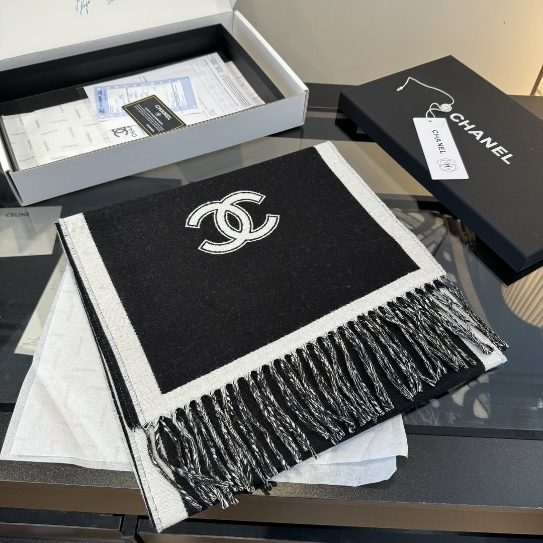 Chanel Two-Tone Fringed Scarf — front