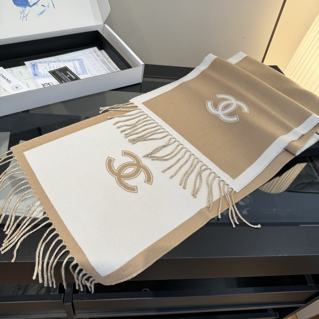 Chanel Two-Tone Fringed Scarf — front