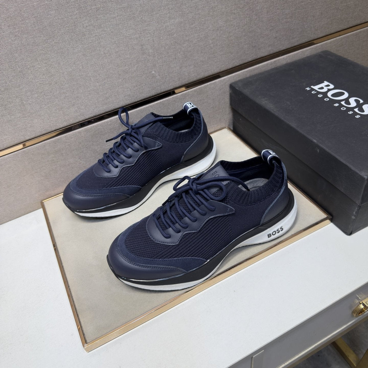 Hugo Boss Mixed-Material Lace-Up Sneakers — front