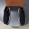 Loro Piana Charcoal Knit Slip-On Sneakers — front
