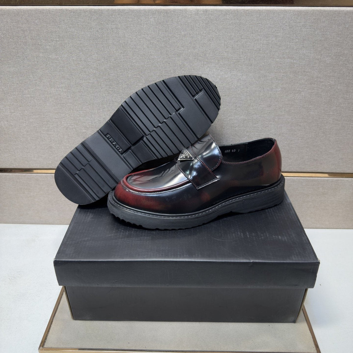 Prada Black Lug Sole Slip-On Shoes — detail