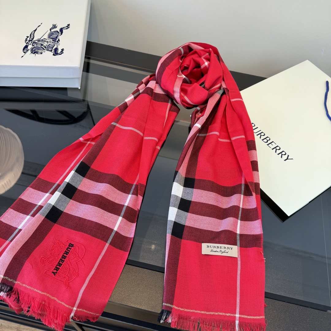 Burberry Plaid Fringe Cashmere Scarf — front
