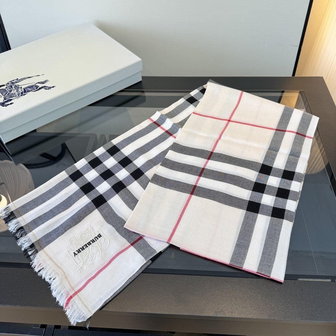 Burberry Plaid Fringe Cashmere Scarf — front