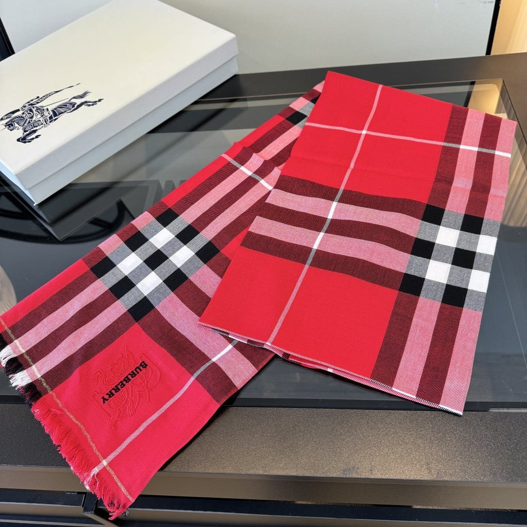 Burberry Plaid Fringe Cashmere Scarf — front