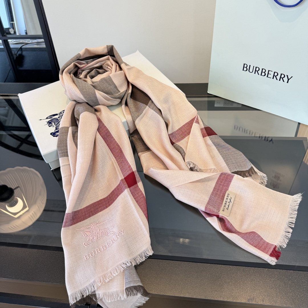 Burberry Plaid Fringe Cashmere Scarf — front