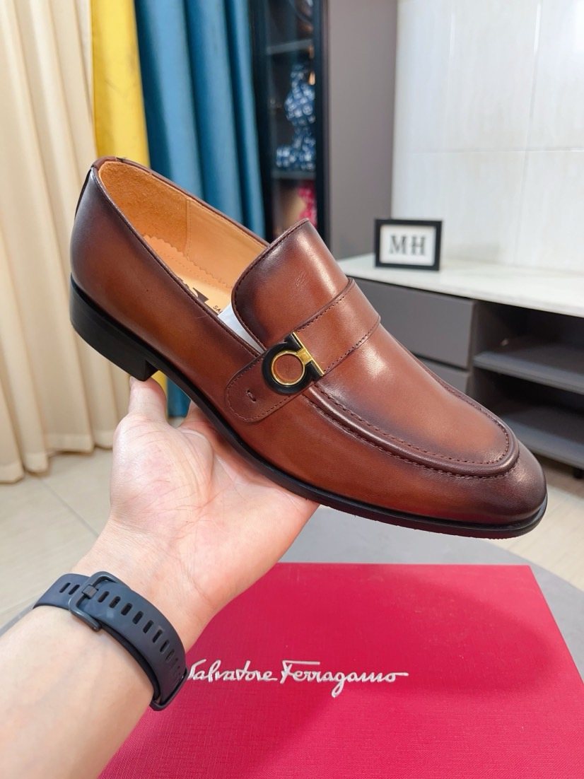 Salvatore Ferragamo Glossy Metal Ornament Loafers — side