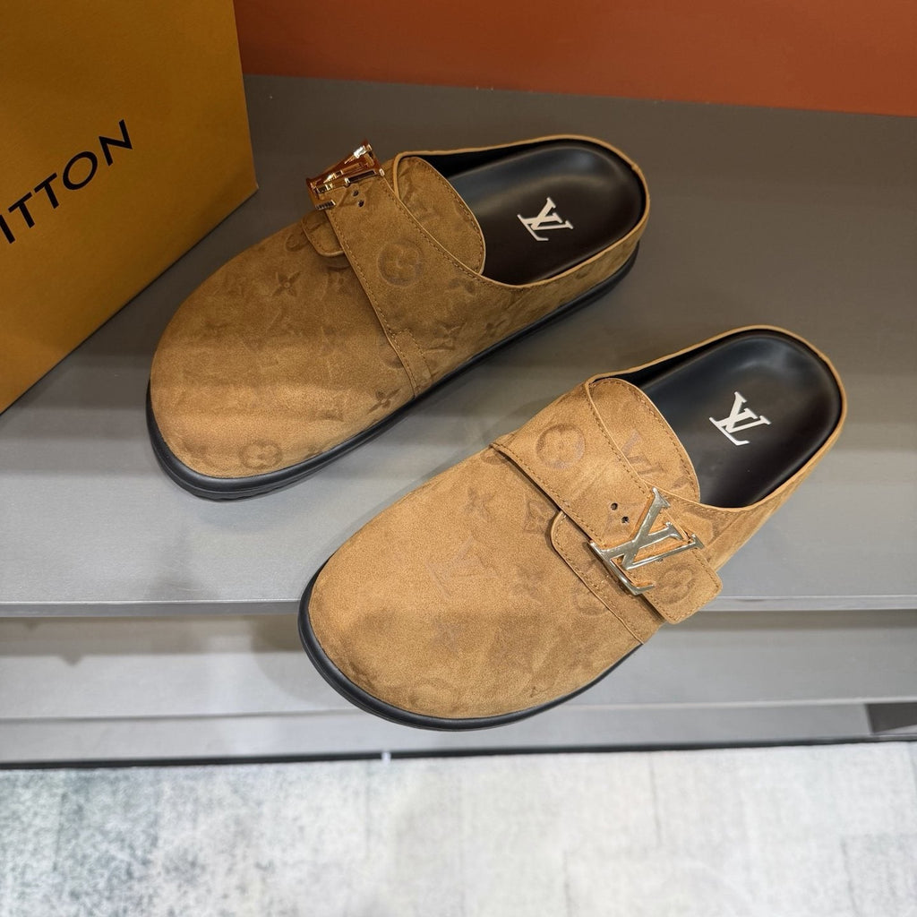 Louis Vuitton Monogram Buckle Slide Sandals — front