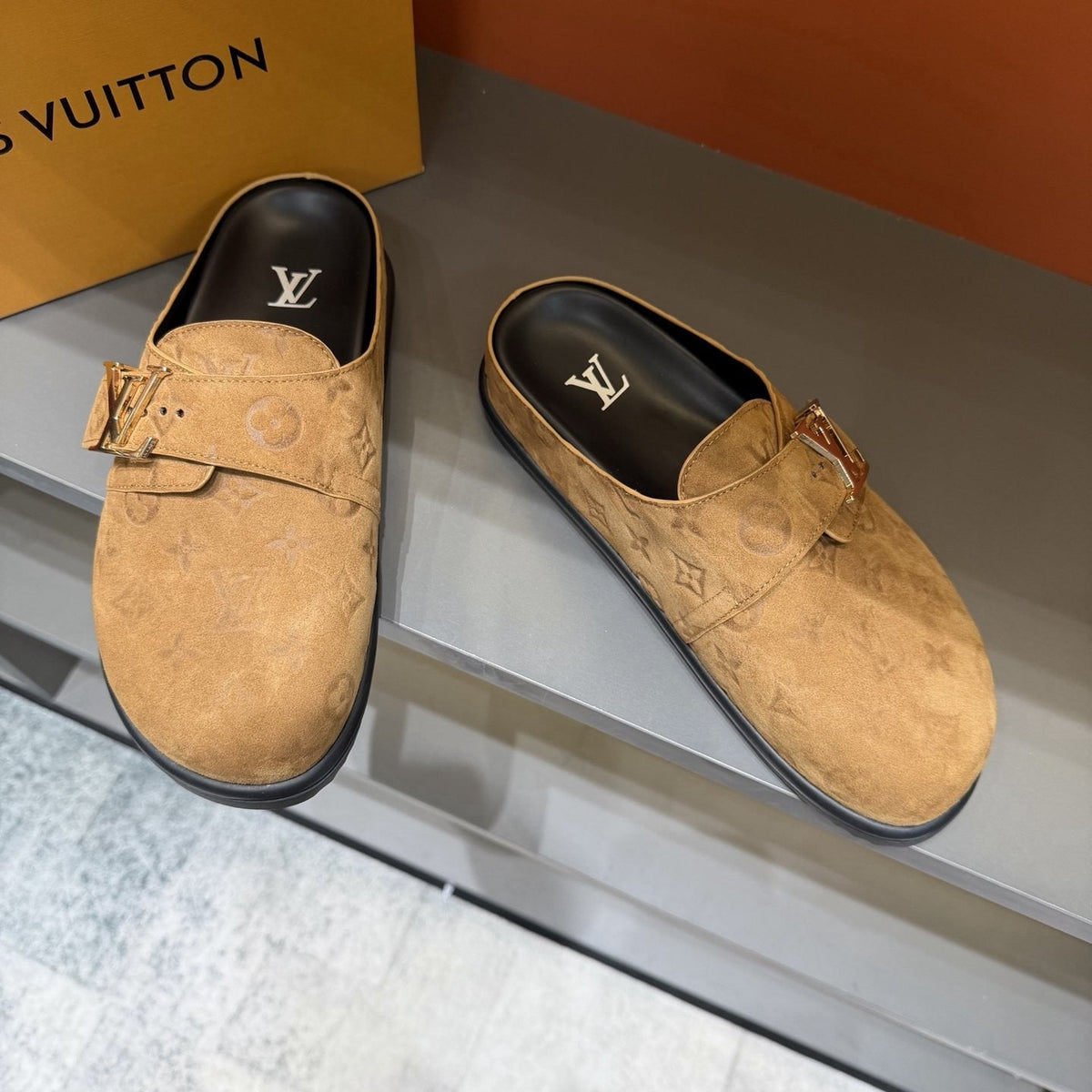 Louis Vuitton Monogram Buckle Slide Sandals — front