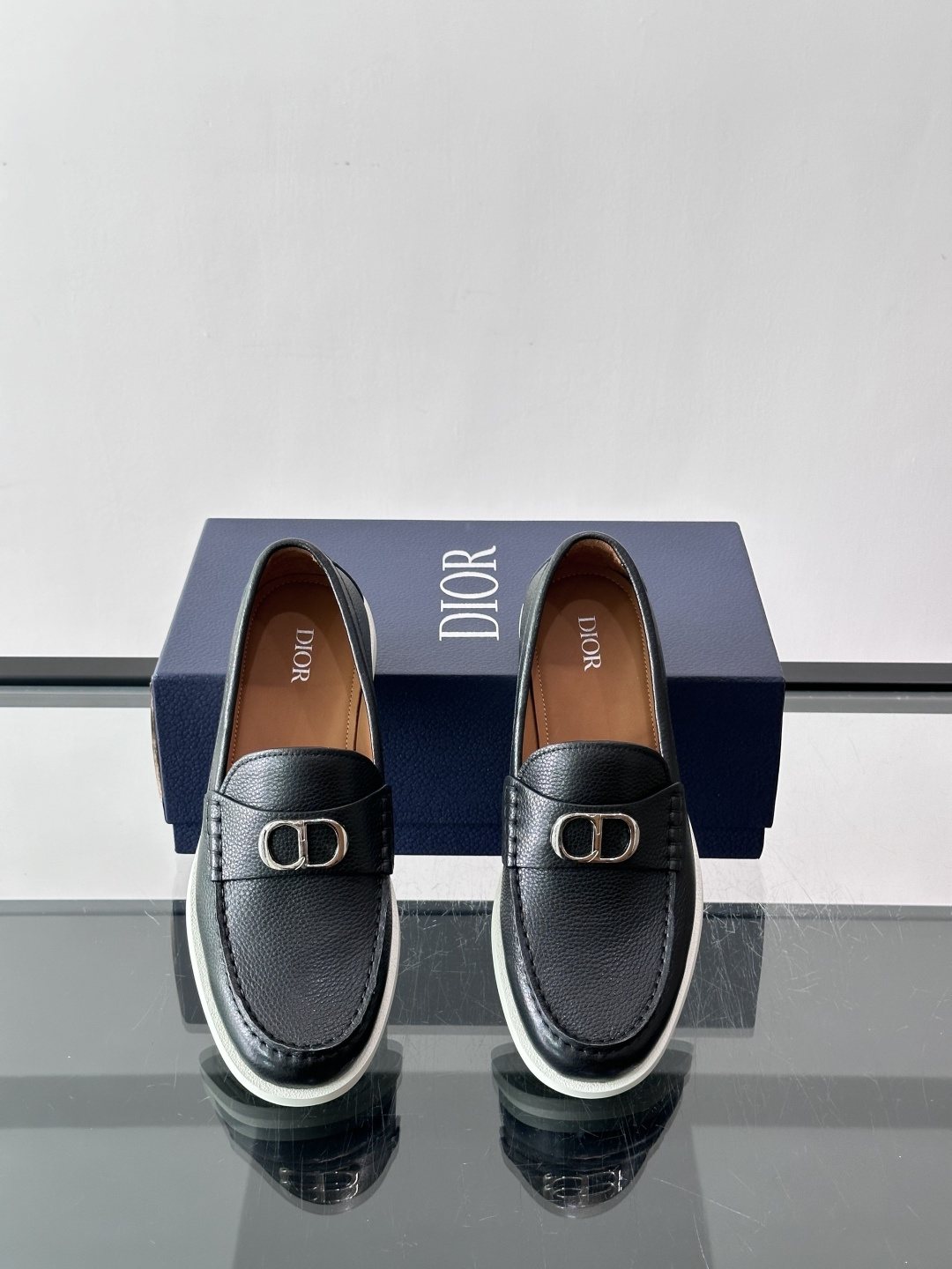 Dior Black Textured Slip-On Loafers — front