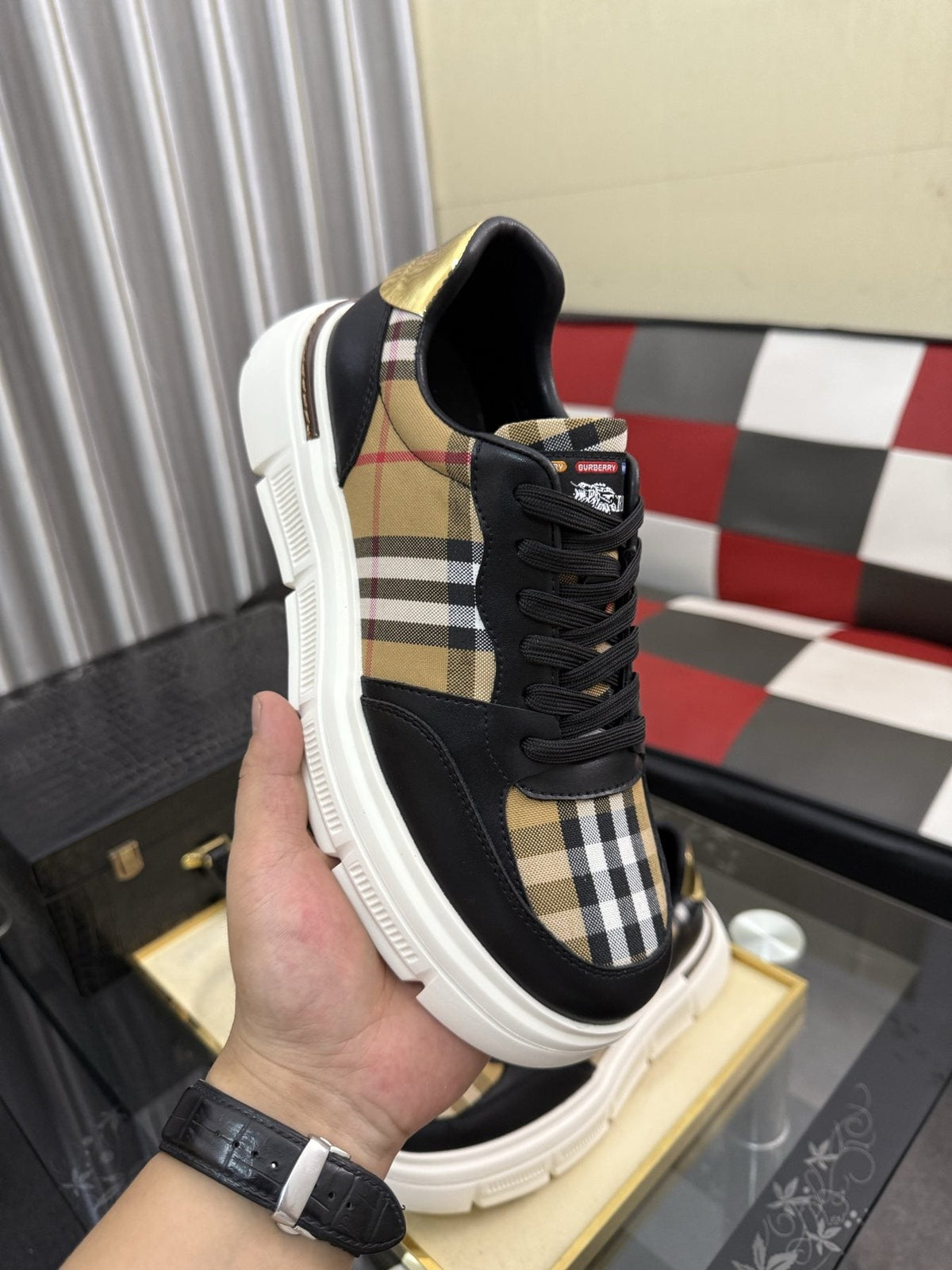 Burberry Plaid Panel Sneakers — model