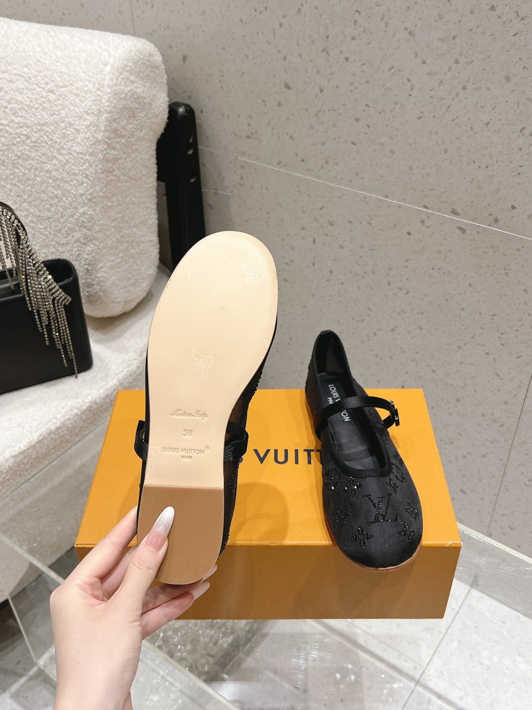 Louis Vuitton Patterned Double-Strap Mary Jane Flats — side