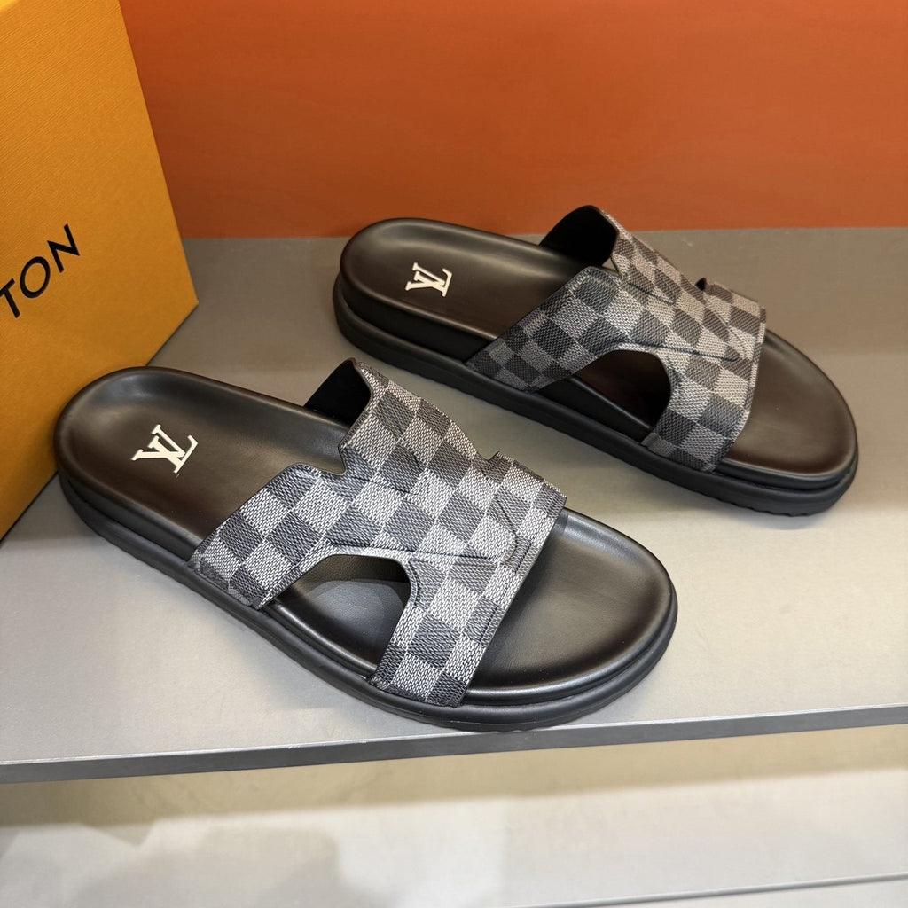 Louis Vuitton Checkerboard Crossover Slide Sandals — front