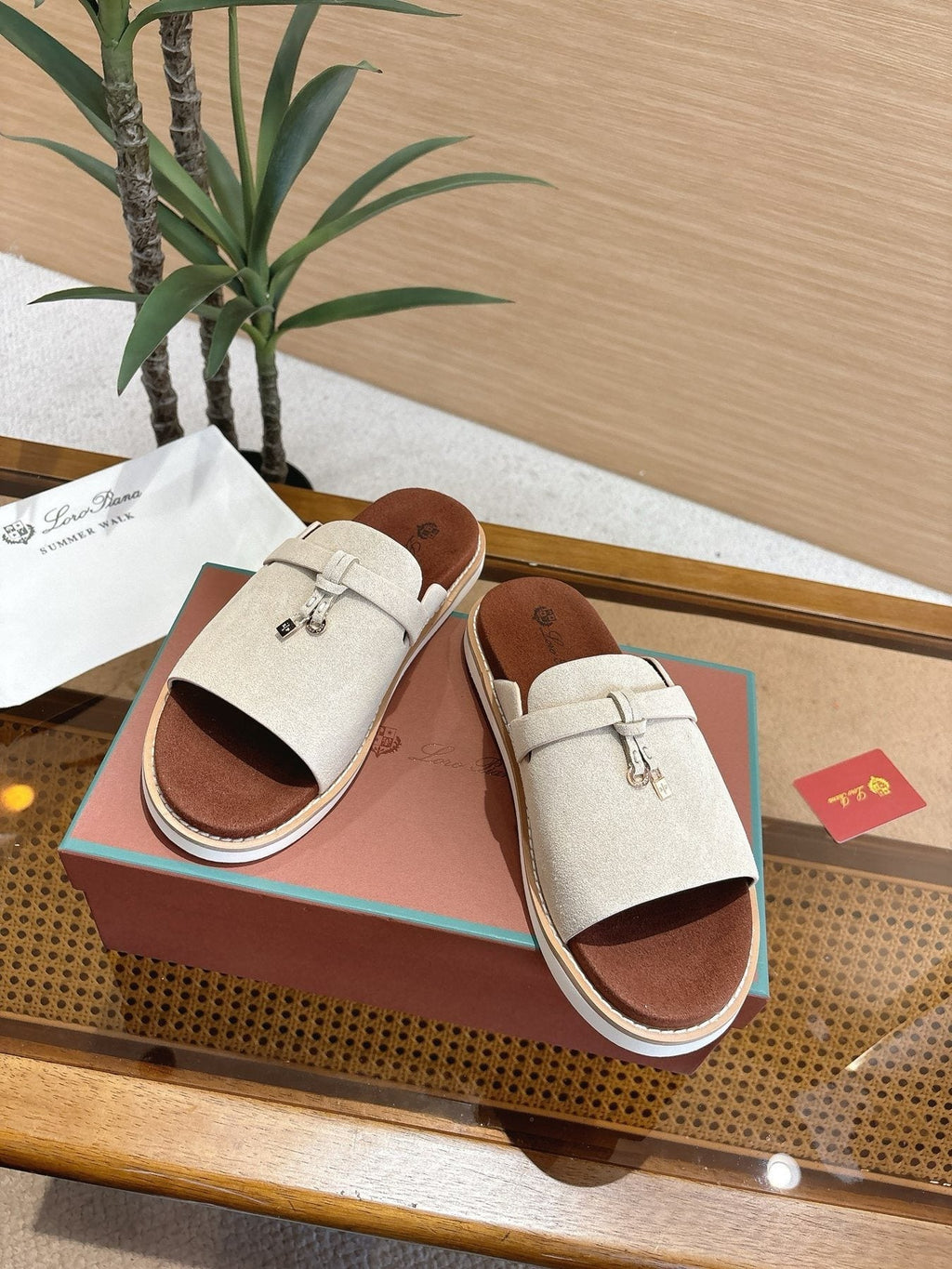 Loro Piana Navy Blue Crisscross Slide Sandals — side