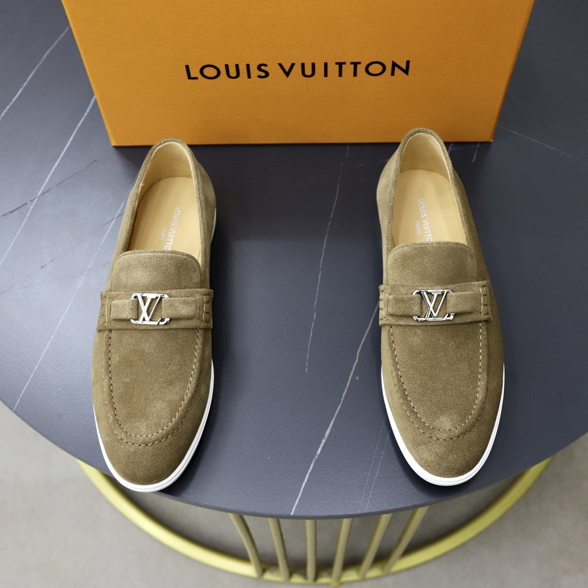 Louis Vuitton Suede-Like Metal Hardware Loafers — front