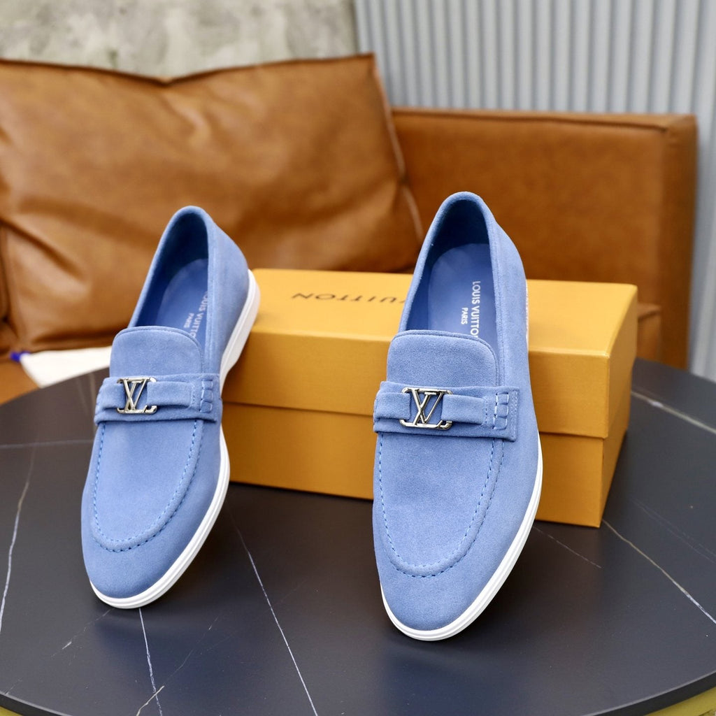 Louis Vuitton Suede-Like Metal Hardware Loafers — front