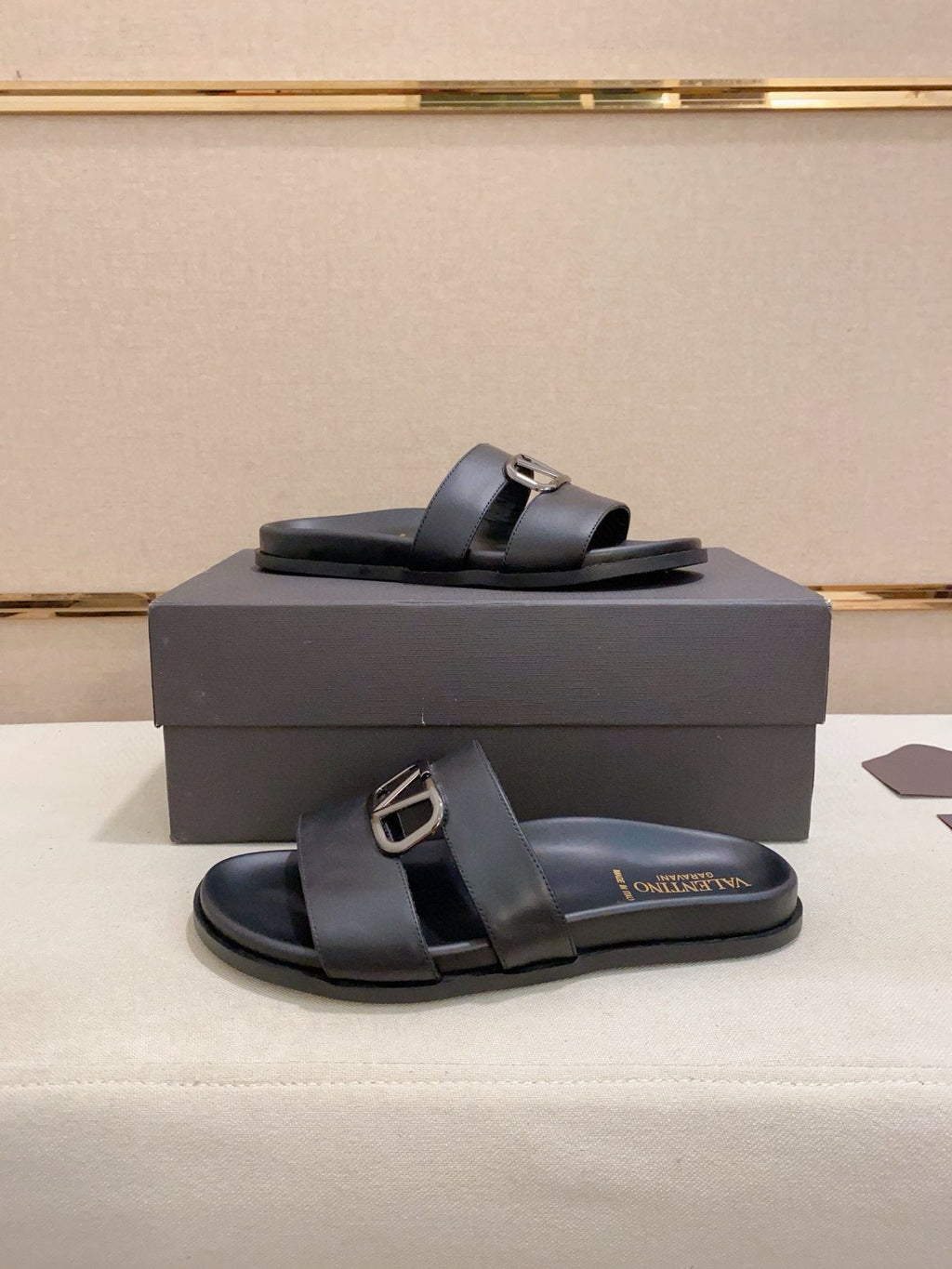Valentino V-Detail Slide Sandals — detail