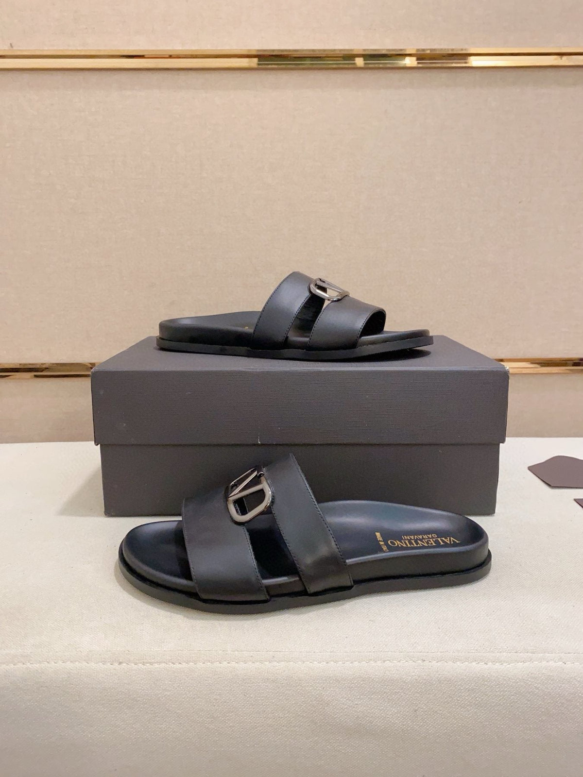 Valentino V-Detail Slide Sandals — detail