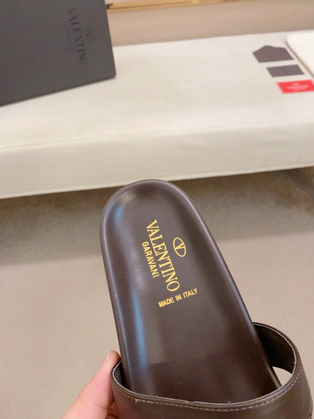 Valentino V-Detail Slide Sandals — detail