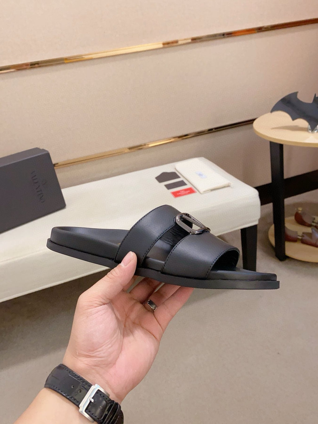 Valentino V-Detail Slide Sandals — front