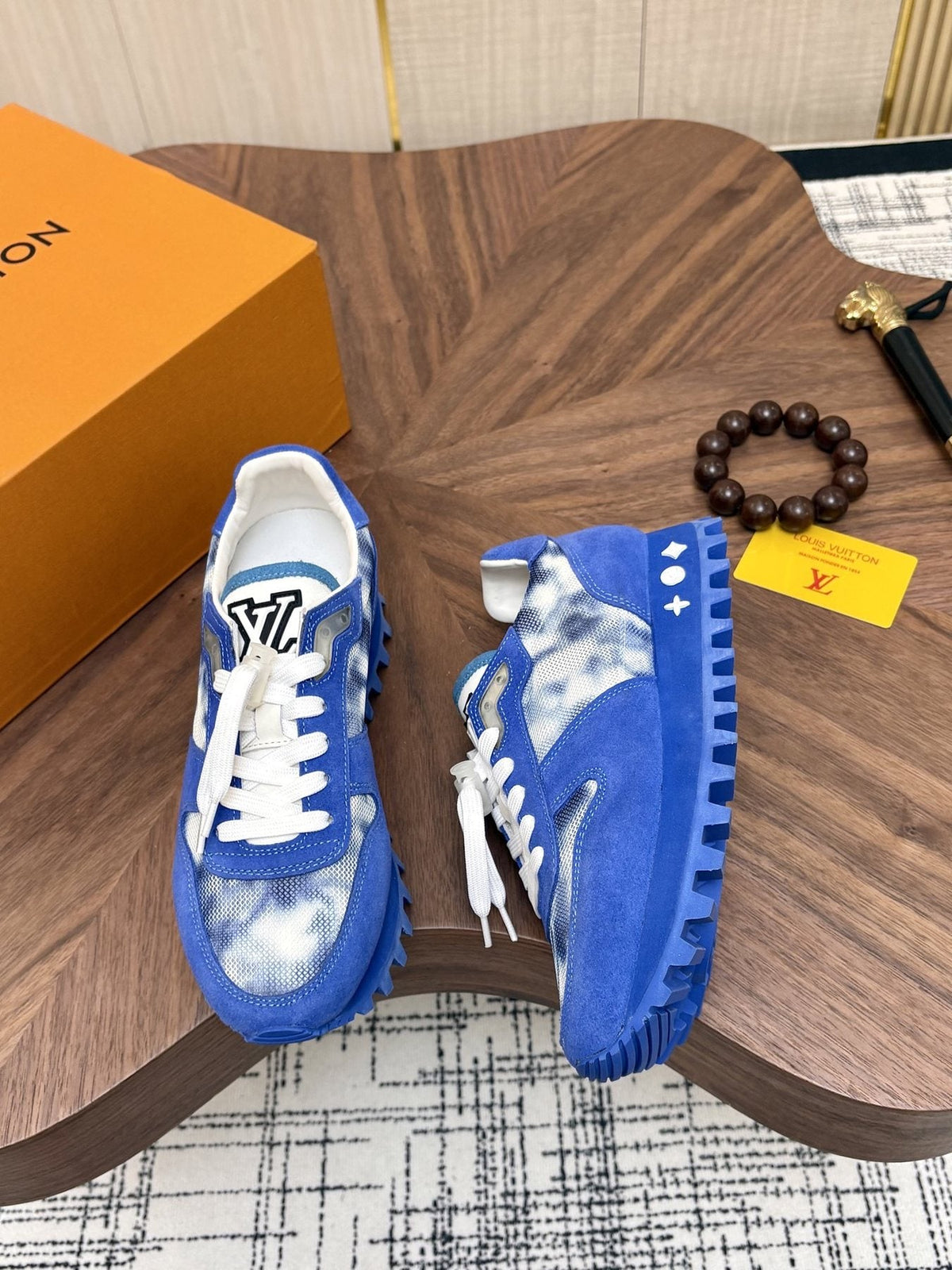 Louis Vuitton Blue Patterned Low-Top Sneakers — front