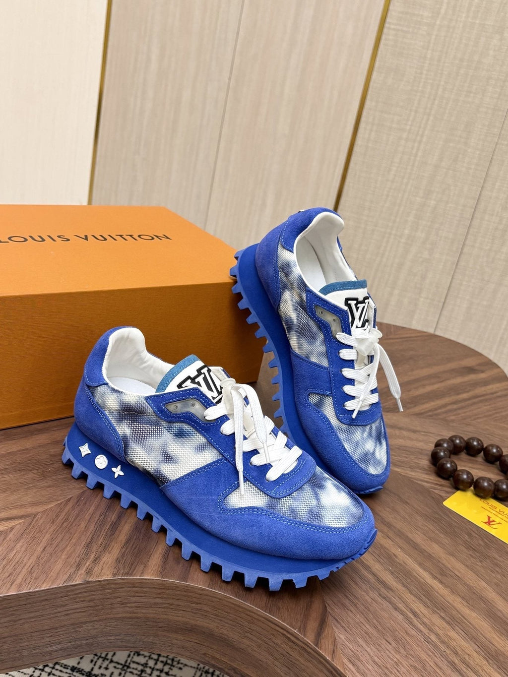 Louis Vuitton Blue Patterned Low-Top Sneakers — front