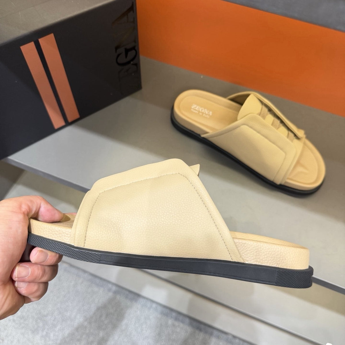 ZEGNA Textured Strap Slide Sandals — model