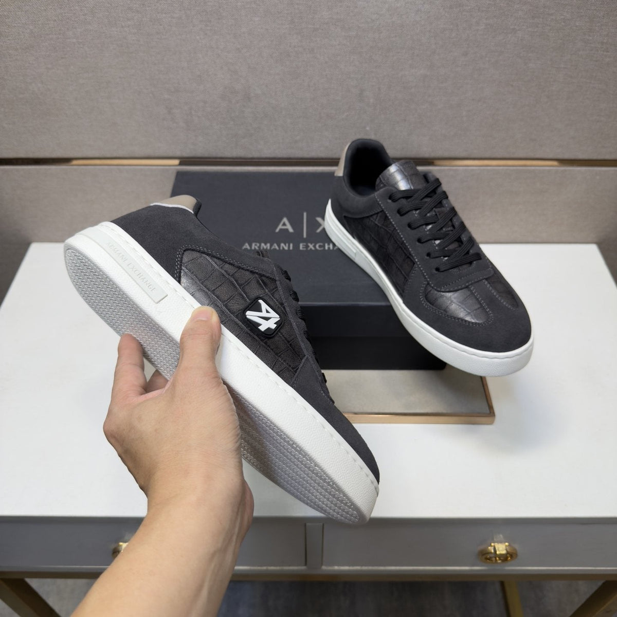 Armani Exchange Paneled Low-Top Sneakers — model