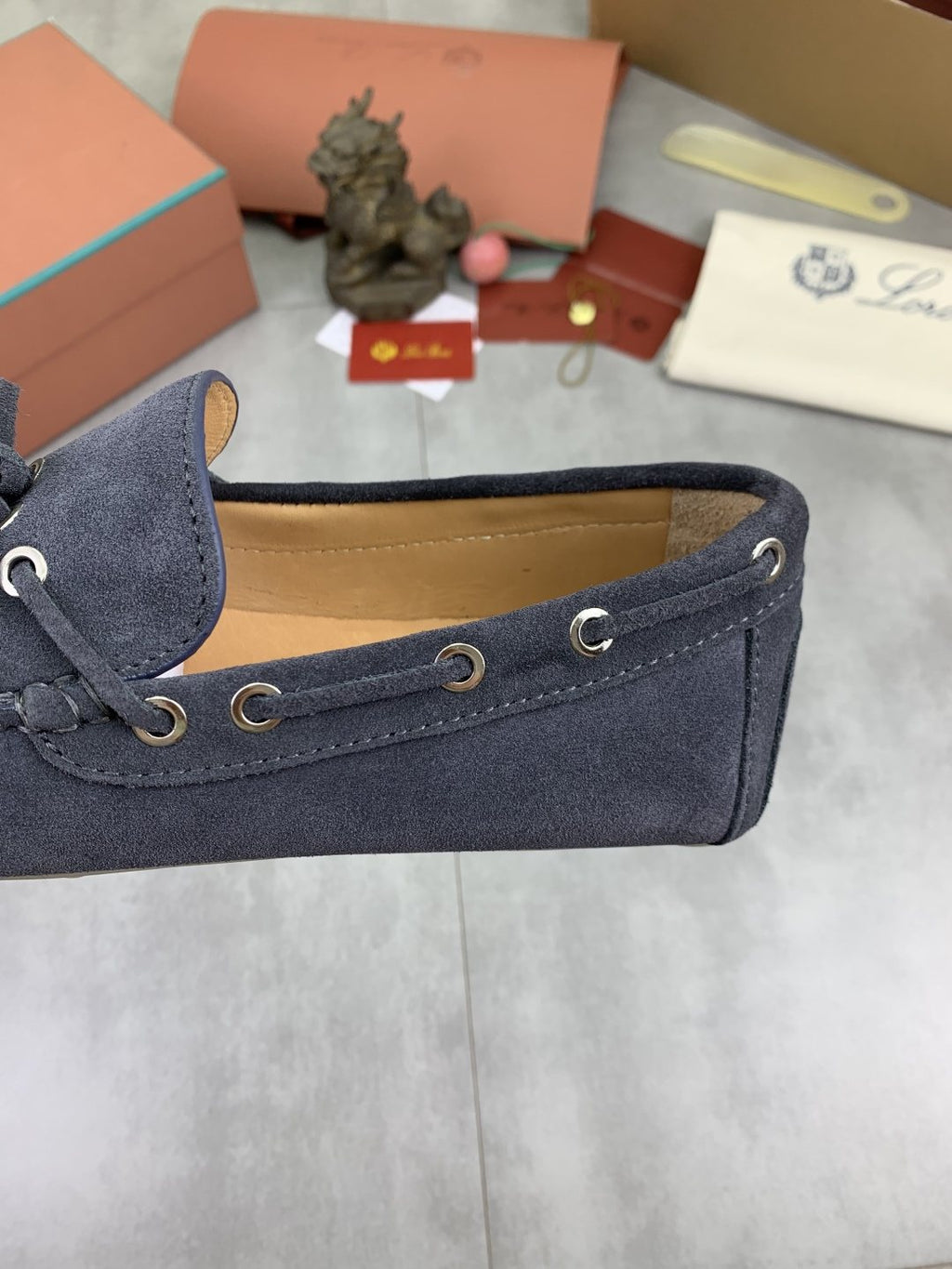 Loro Piana Suede Driving Shoes — detail