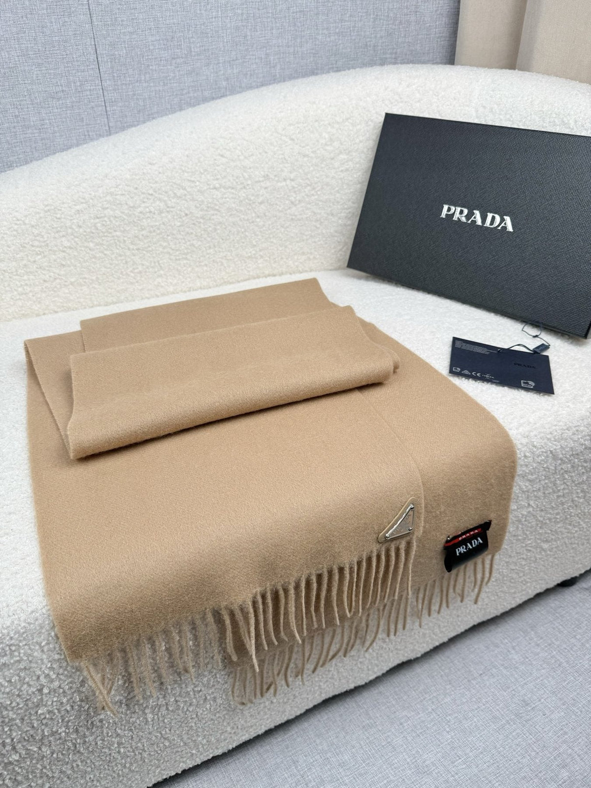 Prada Fringed Triangle Plaque Scarf — front
