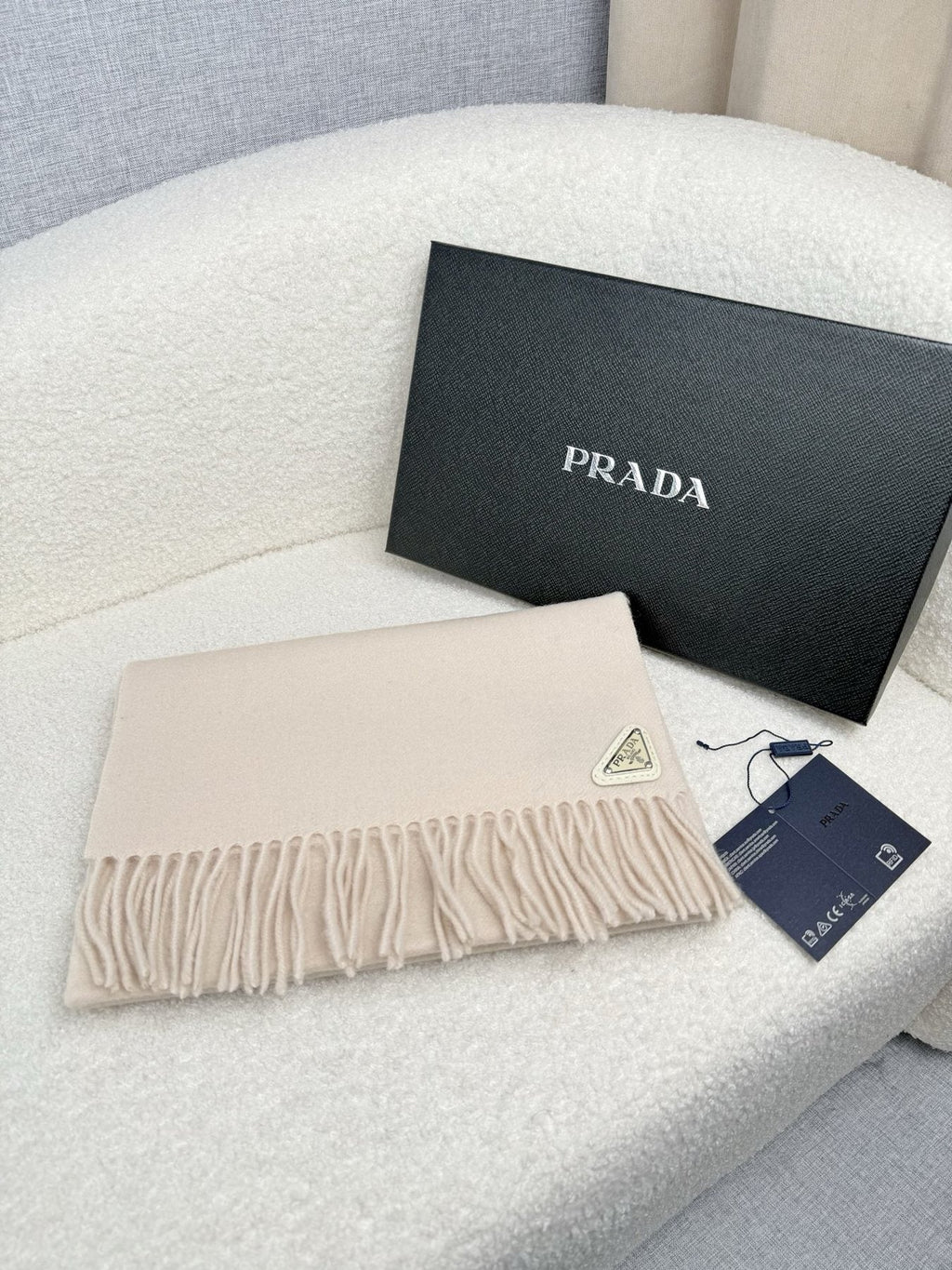 Prada Fringed Triangle Plaque Scarf — front