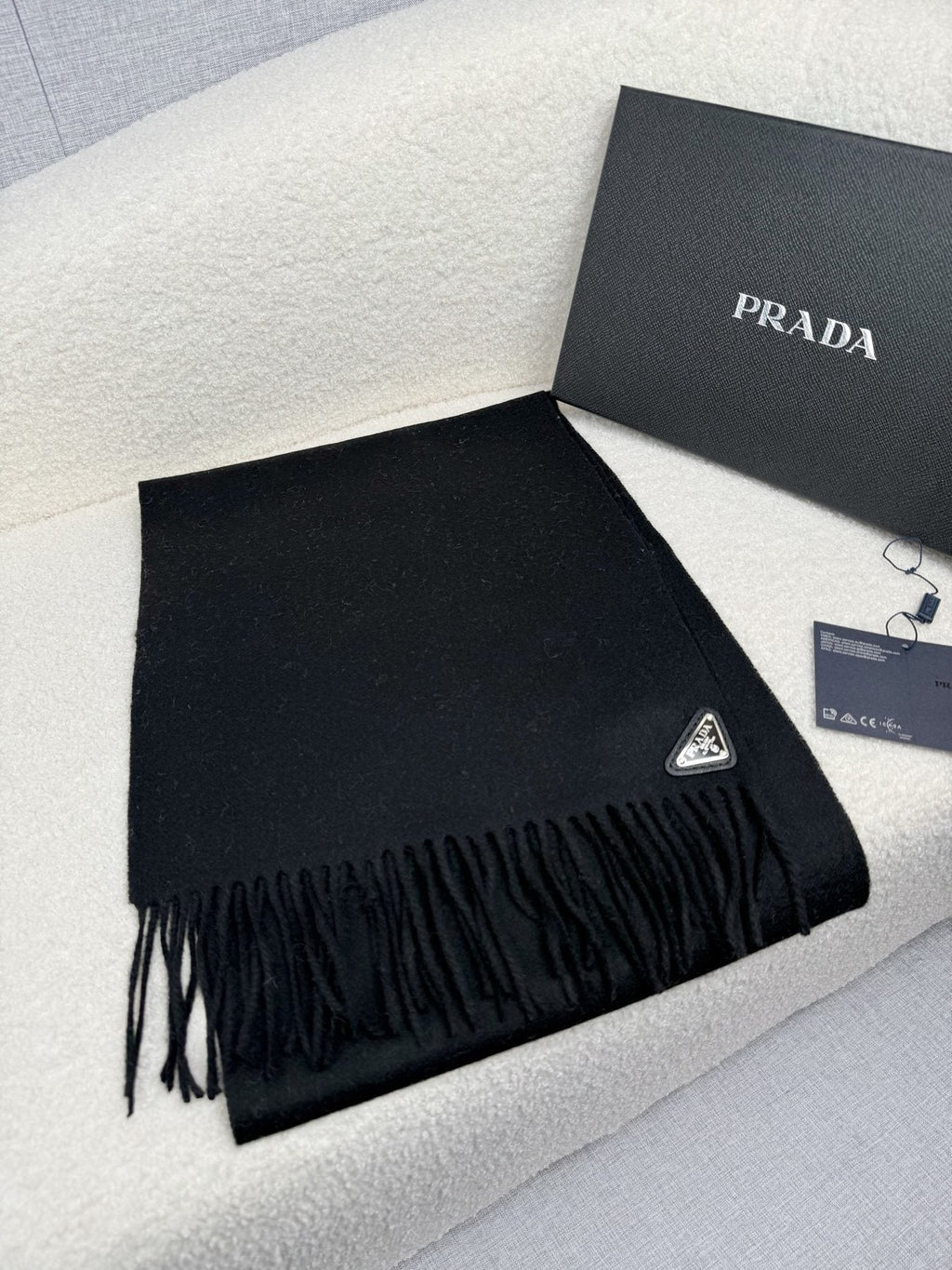 Prada Fringed Triangle Plaque Scarf — front