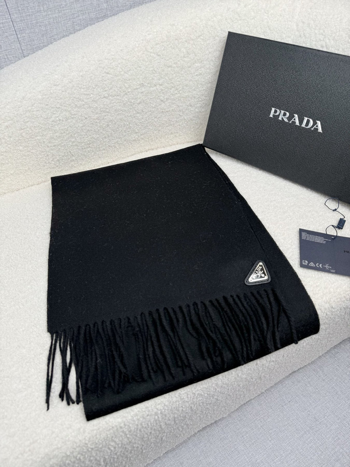 Prada Fringed Triangle Plaque Scarf — front