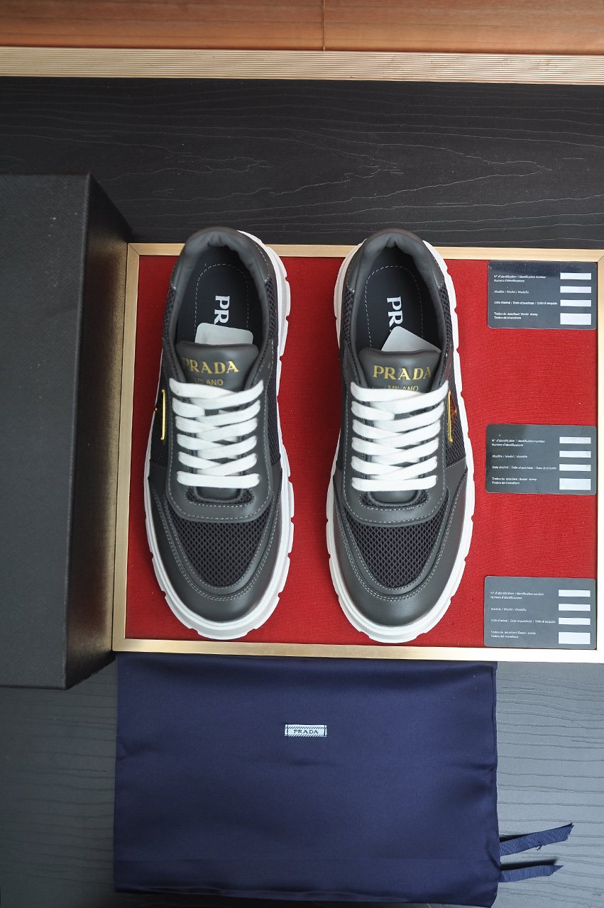 Prada Charcoal Gray & Black Low-Top Sneakers — front