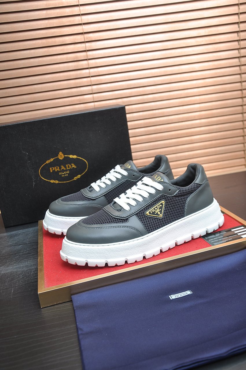 Prada Charcoal Gray & Black Low-Top Sneakers — front