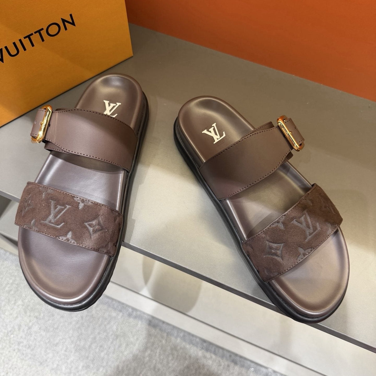 Louis Vuitton Two-Strap Slide Sandals — front