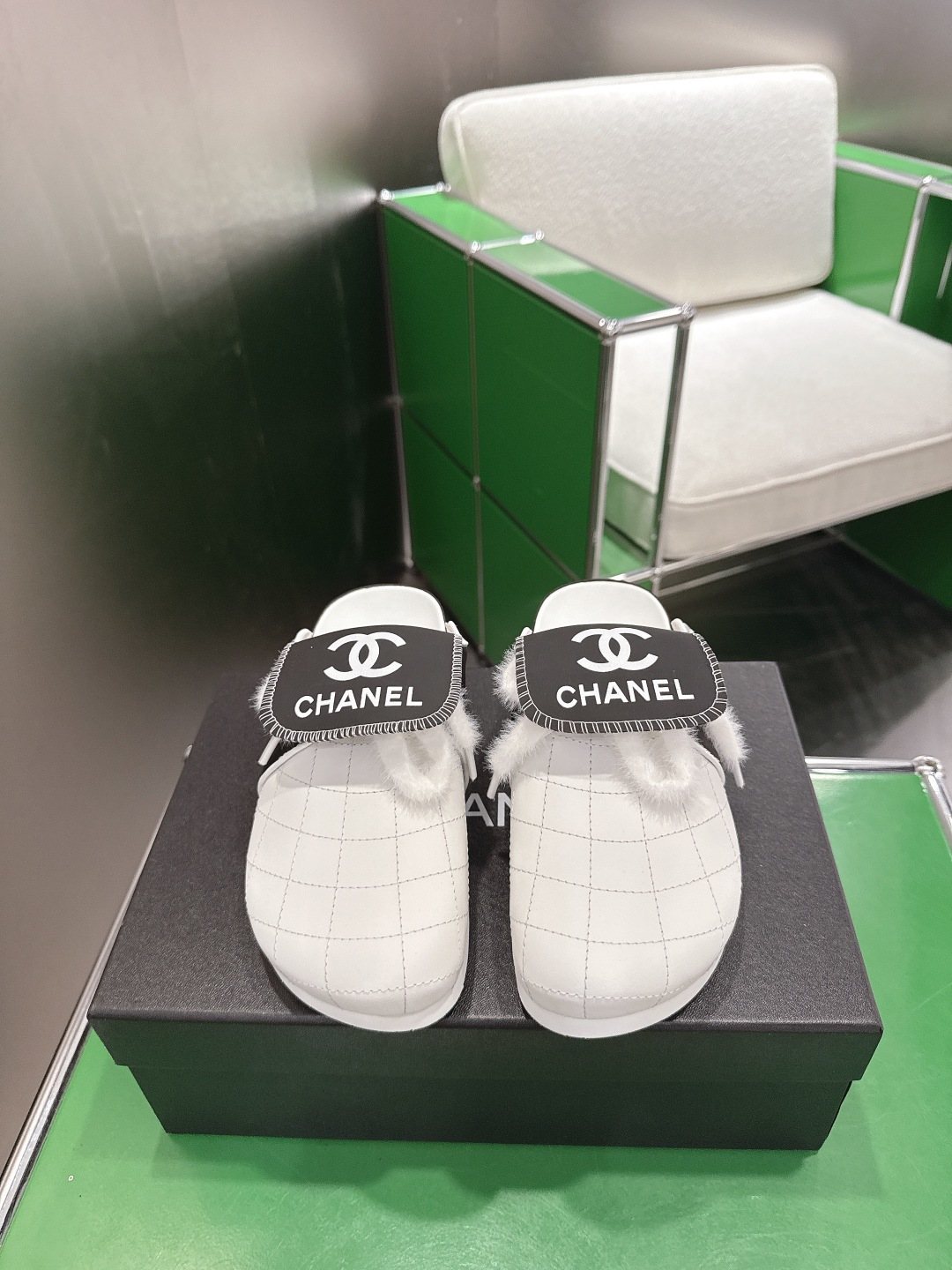 Chanel Quilted Closed-Toe Slip-On Shoes — front