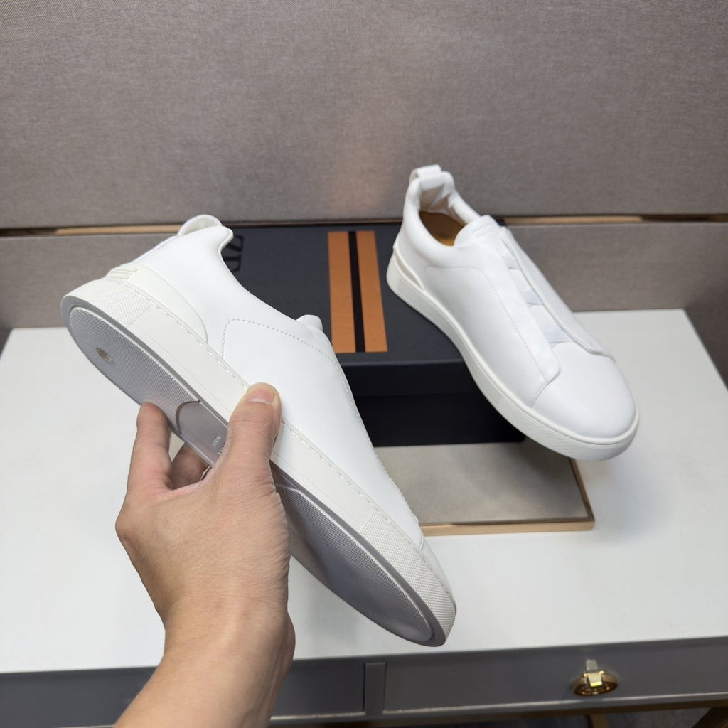 ZEGNA Brown Leather Slip-On Sneakers — model