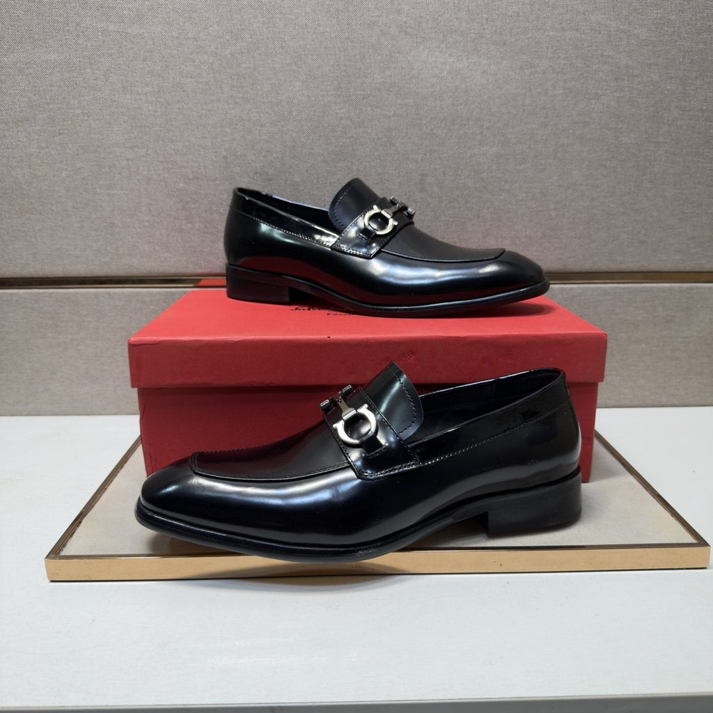 Ferragamo Brown Buckle Loafers — model