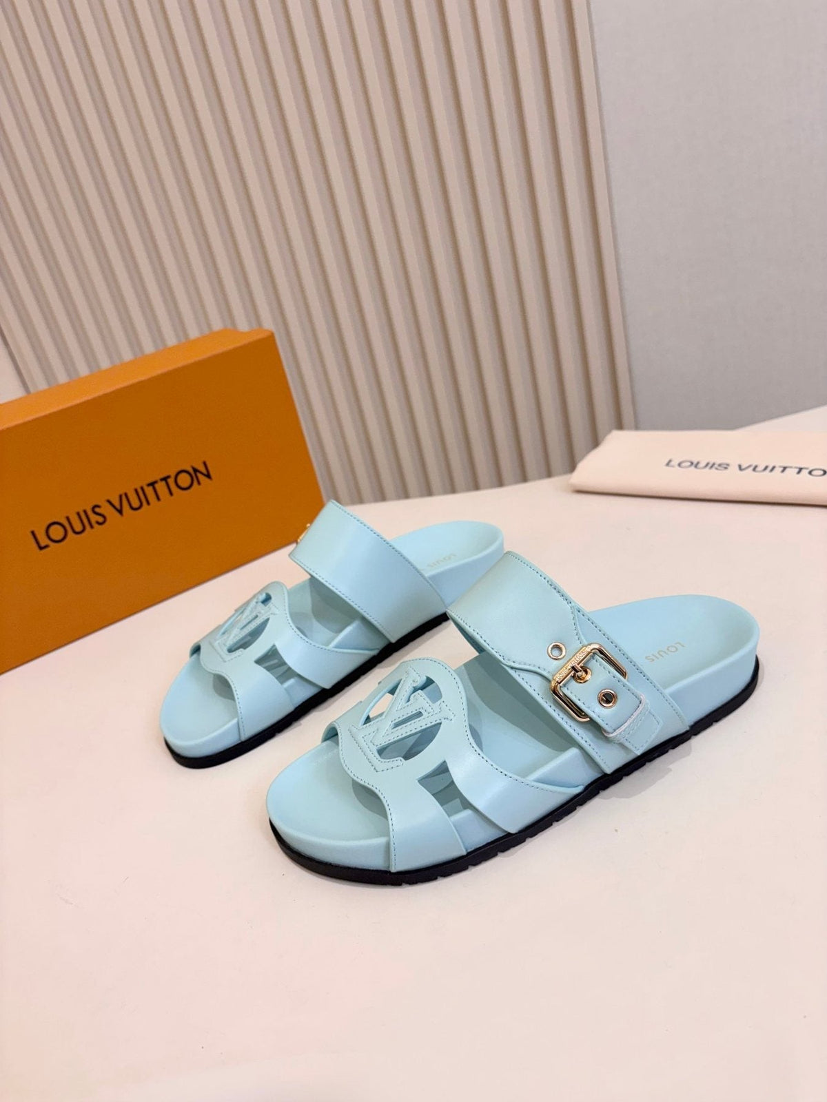 Louis Vuitton Cutout Buckle Slide Sandals — front