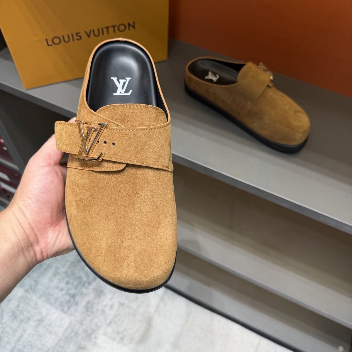 Louis Vuitton Tan Adjustable Strap Slip-On Shoes — front