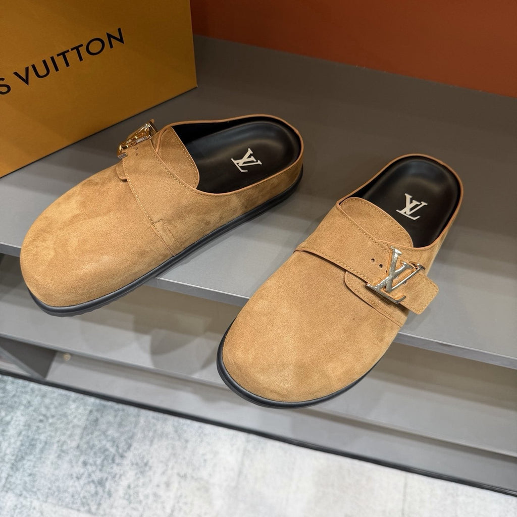 Louis Vuitton Tan Adjustable Strap Slip-On Shoes — side