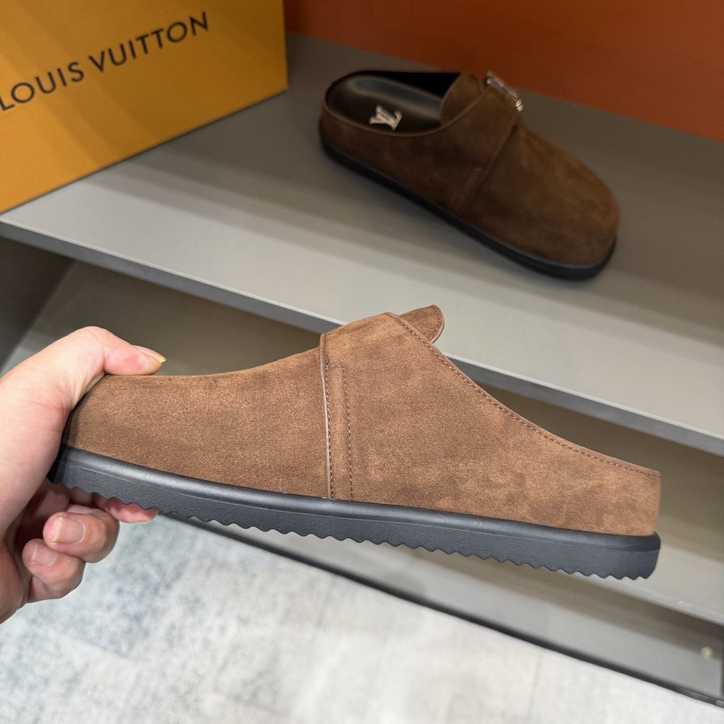 Louis Vuitton Tan Adjustable Strap Slip-On Shoes — side