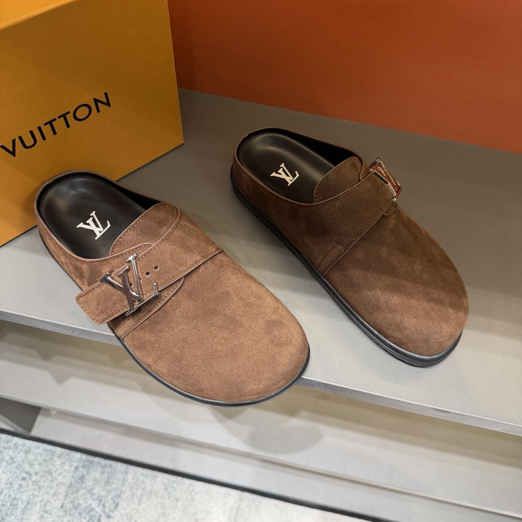 Louis Vuitton Tan Adjustable Strap Slip-On Shoes — front