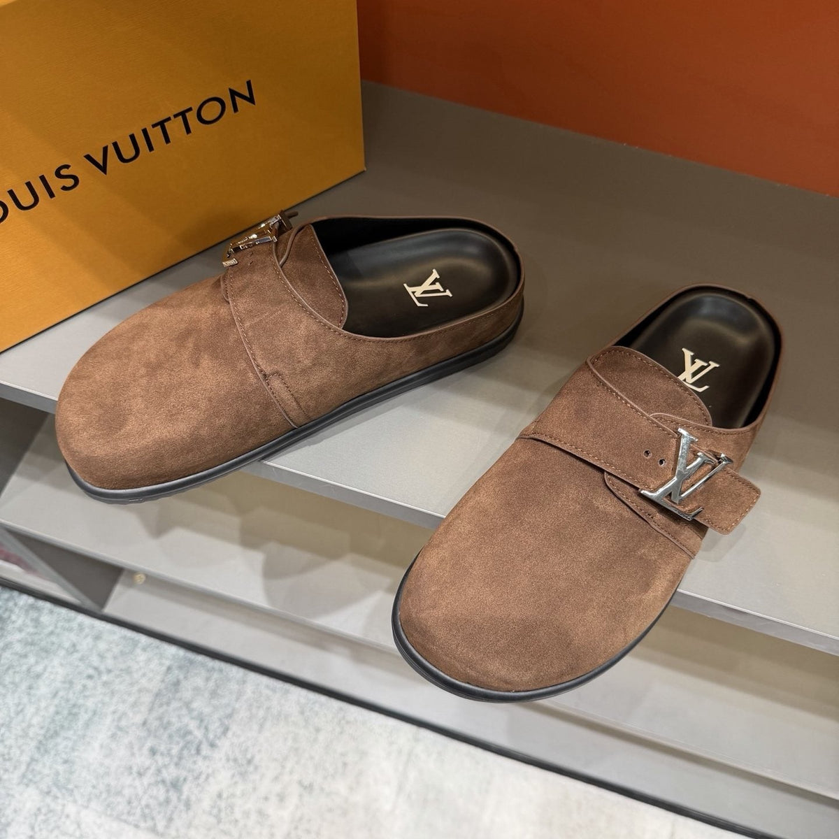 Louis Vuitton Tan Adjustable Strap Slip-On Shoes — side