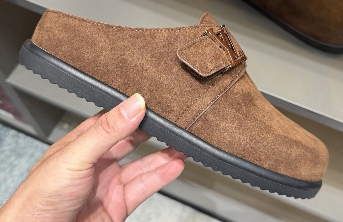 Louis Vuitton Tan Adjustable Strap Slip-On Shoes — front