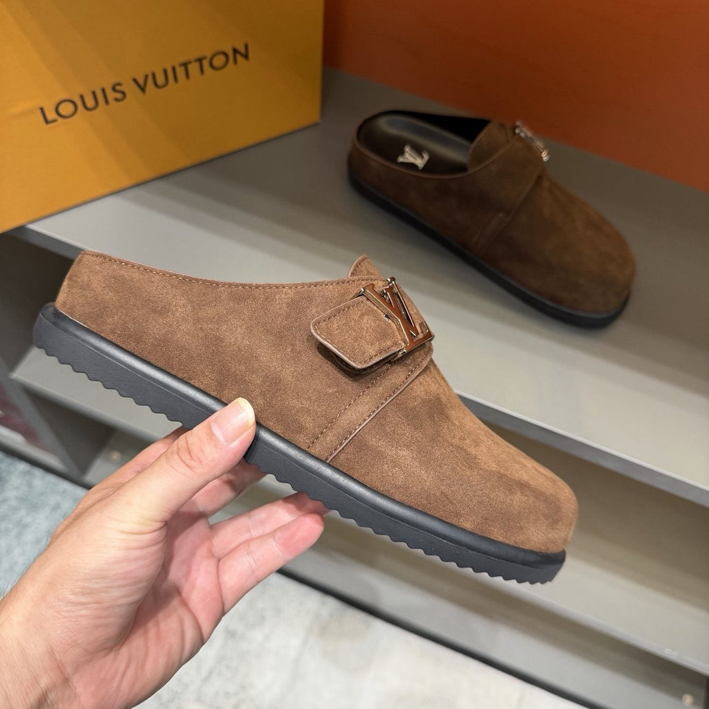 Louis Vuitton Tan Adjustable Strap Slip-On Shoes — front