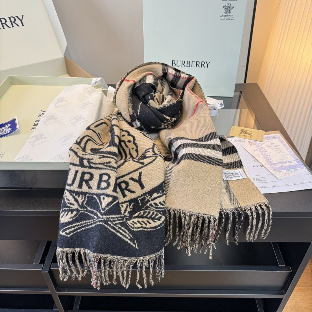 Burberry Equestrian Graphic Fringed Scarf — side