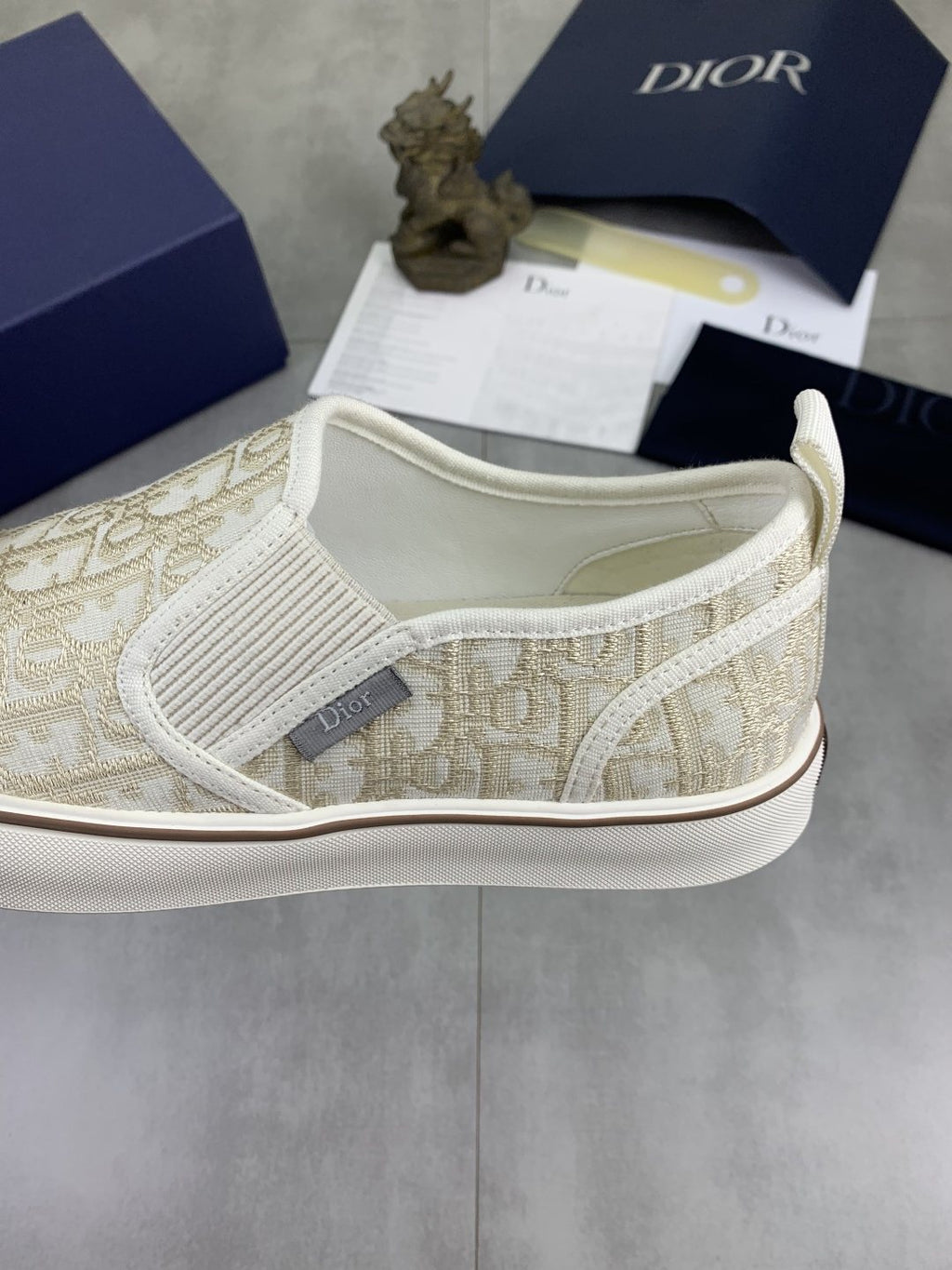微商相册测试鞋子-Dior Cream Beige Patterned Slip-On Sneakers — side