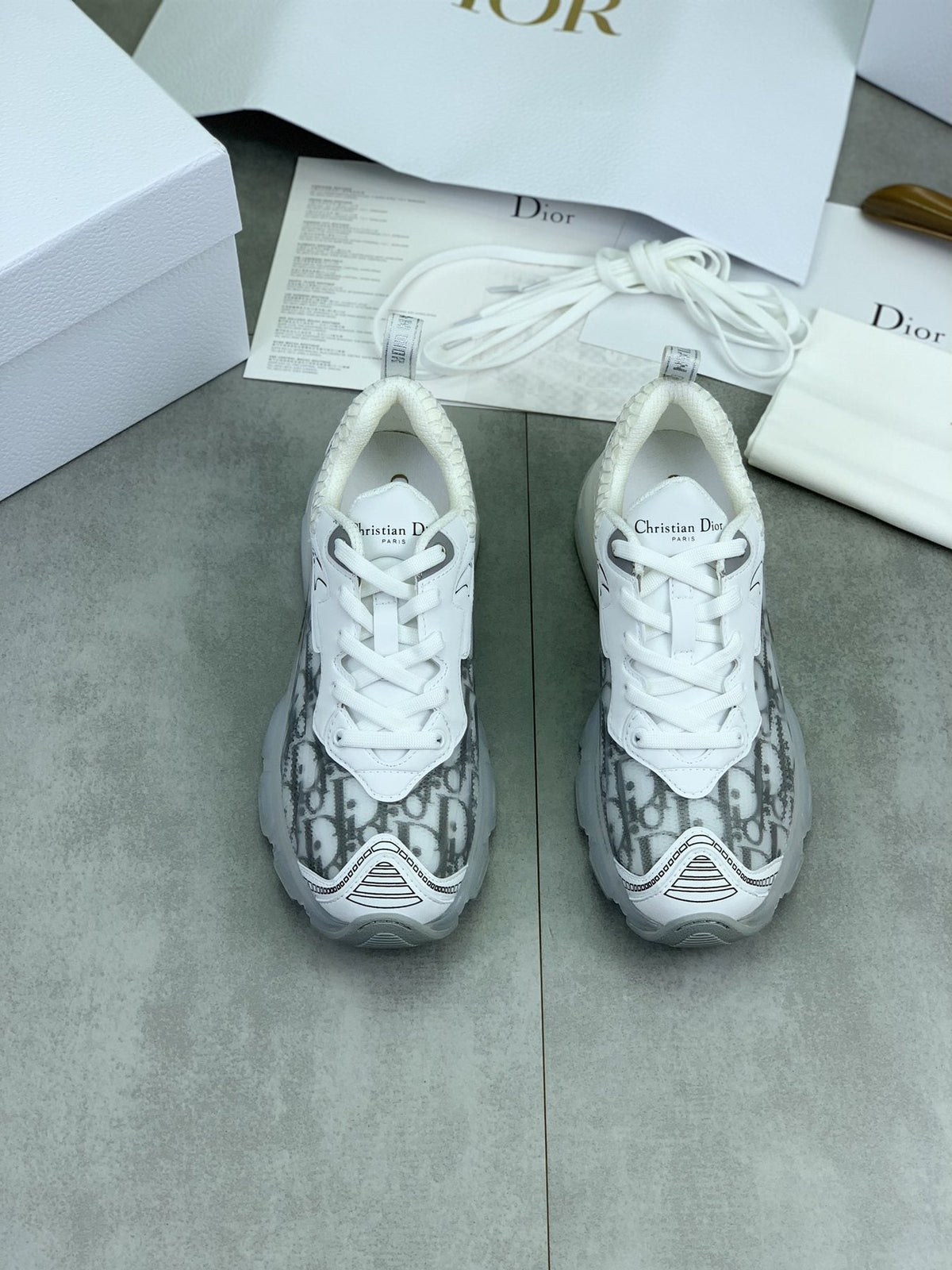 Dior Navy Patterned Low-Top Sneakers — front