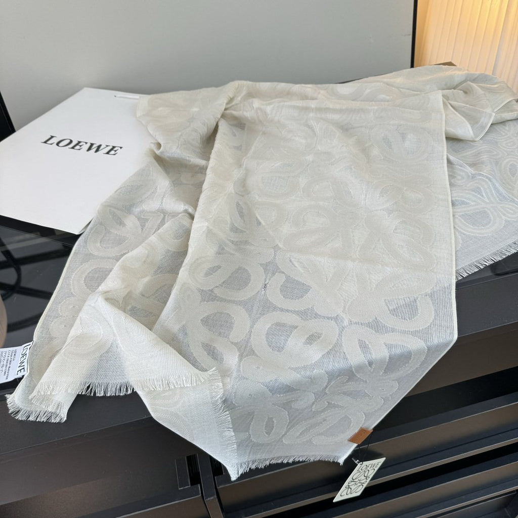 LOEWE Ivory Anagram Fringe Scarf — detail
